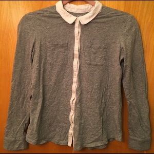 SALE Ann Taylor Loft Gray Cotton Button Down